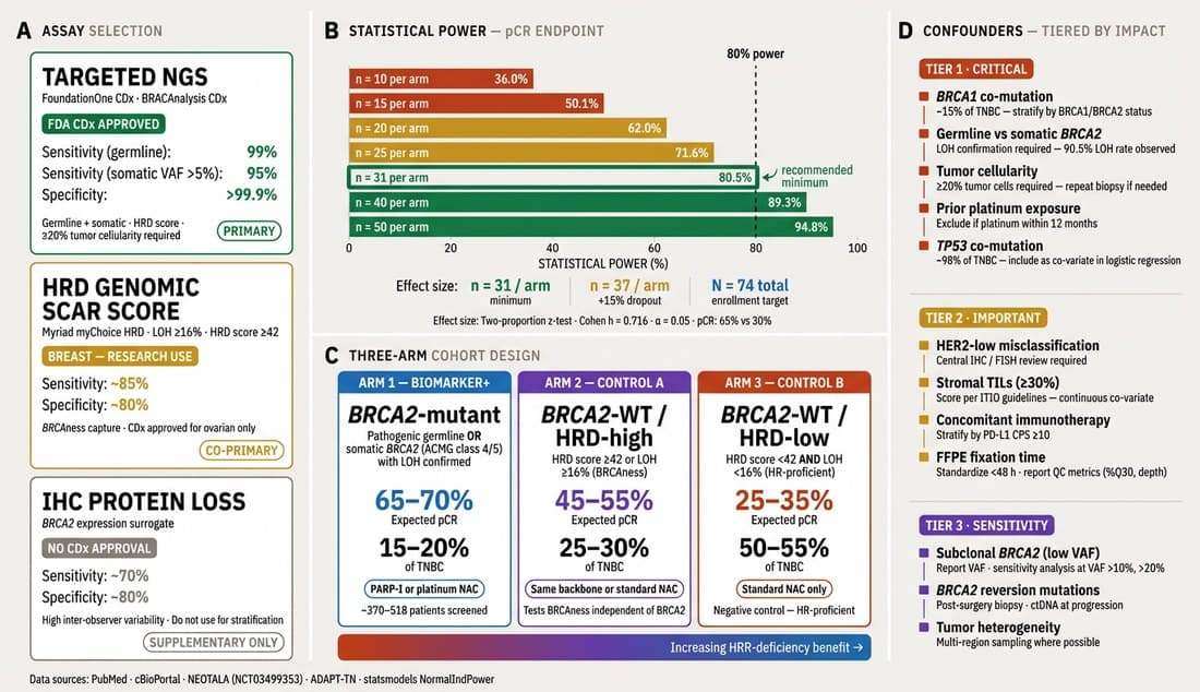 Experimental design output showing assay strategy, study design, and confound analysis.