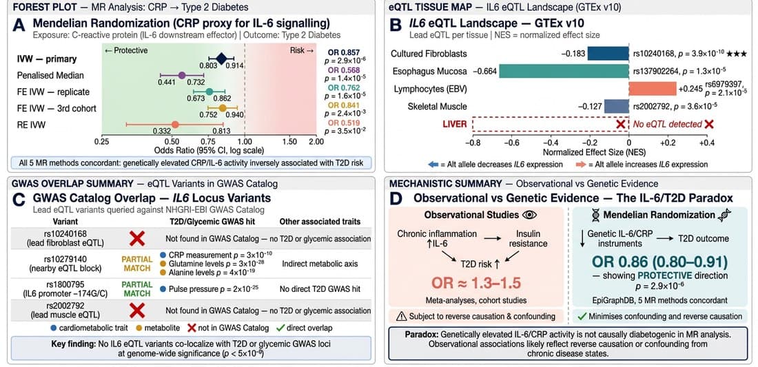 Causal inference output showing Mendelian randomization, eQTL mapping, and GWAS overlap.