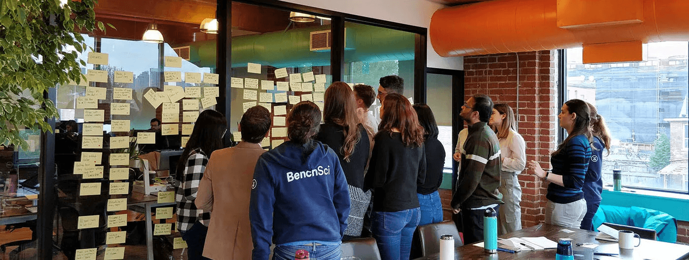 BenchSci team walking through the office.